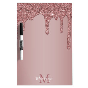 Luxury Rose Gold Glitter Drips Monogram Dry Erase Board