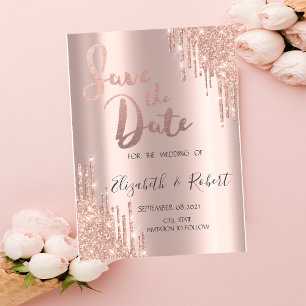 Luxury Rose Gold Glitter Drips Save The Date