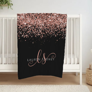 Luxury Rose Gold Glitter Elegant Monogram Fleece Blanket