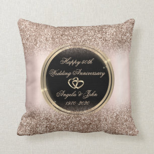 Luxury Rose Gold Glitter Hearts 50th Anniversary Cushion