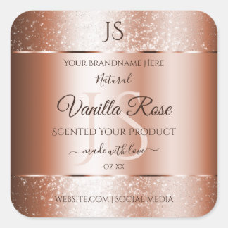 Luxury Rose Gold Glitter Initials Product Labels