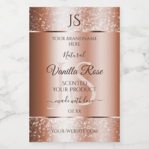 Luxury Rose Gold Glitter Initials Product Labels