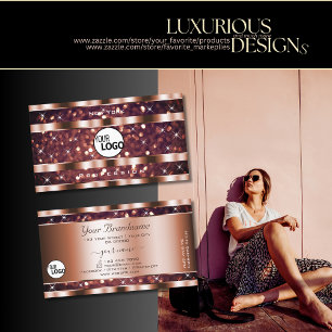 Luxury Rose Gold Glitter Sparkle Stars Logo Modern Business Card