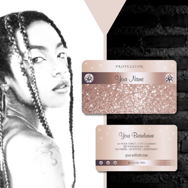 Luxury Rose Gold Glitter Sparkling Stars Diamonds Business Card (Creator Uploaded)