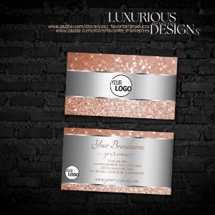 Luxury Rose Gold Glitter Stars Logo Silver Elegant Business Card