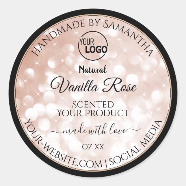 Luxury Rose Gold Glitter Stars Product Labels Logo (Front)