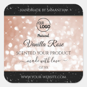 Luxury Rose Gold Glitter Stars Product Labels Logo