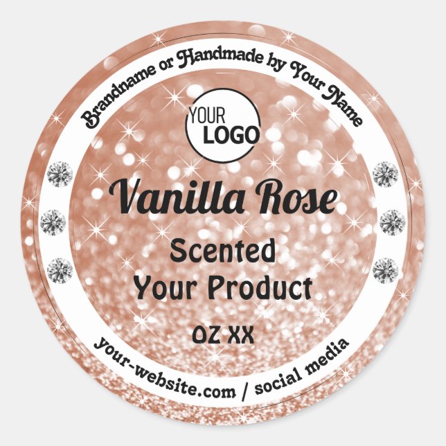 Luxury Rose Gold Glitter Stars Product Labels Logo (Front)