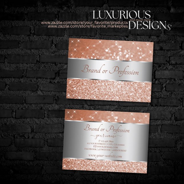 Luxury Rose Gold Glitter Stars Silver Decor Border Business Card (Creator Uploaded)