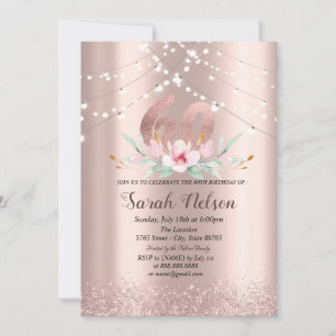 Luxury Rose Gold Glitter String Lights Flower Invitation
