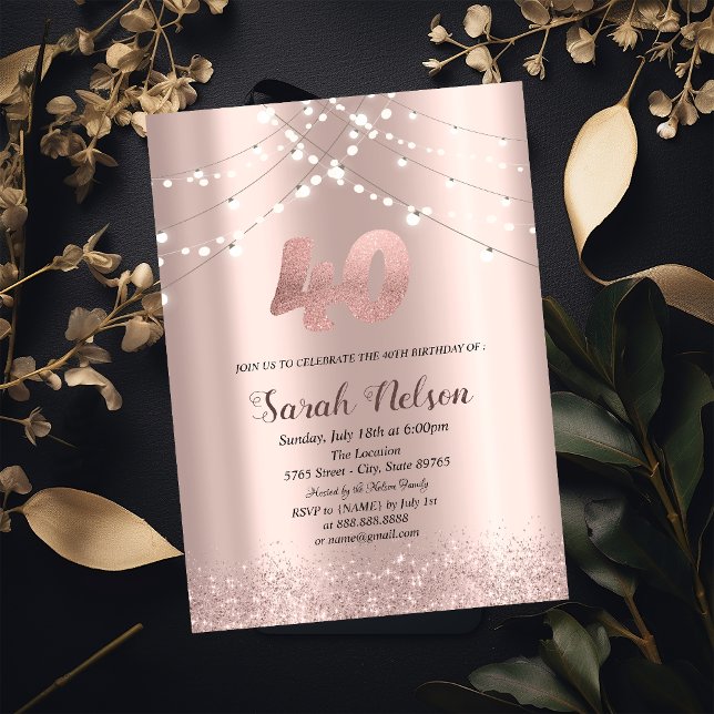 Luxury Rose Gold Glitter String Lights Invitation (Creator Uploaded)