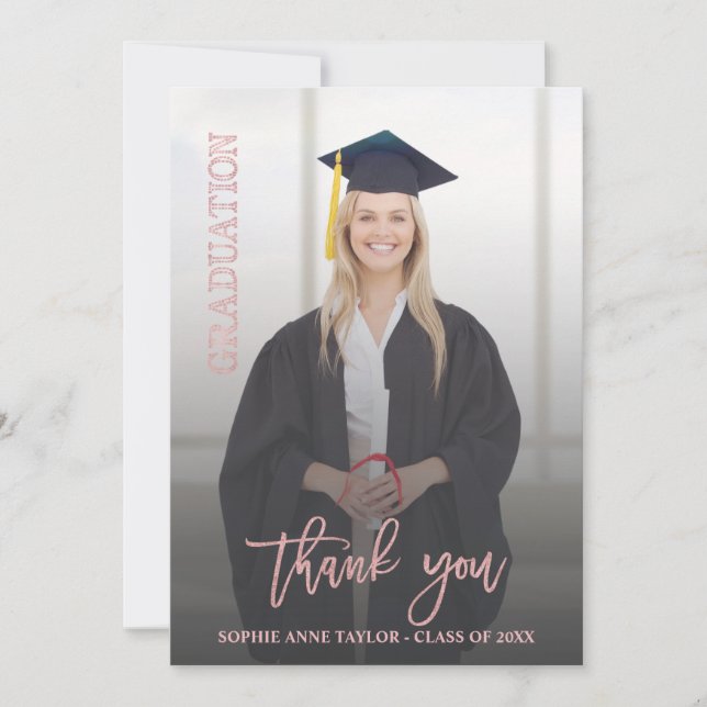 Luxury Rose Gold Graduation Thank You Photo (Front)