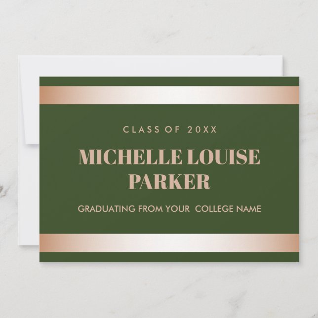 Luxury Rose Gold Green Photo Graduation Invitation (Front)