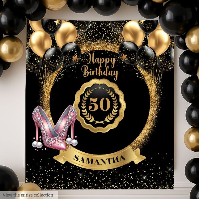 Luxury Rose Gold High Heels 50th Birthday Sign Tapestry (Luxury Rose Gold High Heels 50th Birthday Sign Tapestry)