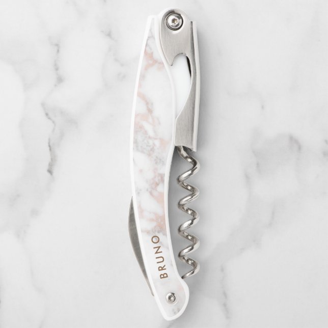 Luxury Rose-gold Marble Monogram Corkscrew (Back)