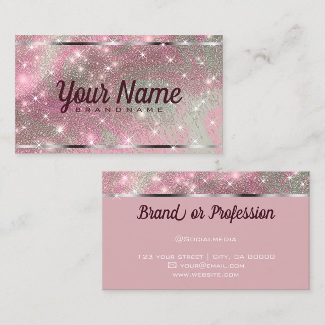 Luxury Rose Gold Marbled Glitter Shiny Stars Chic Business Card (Front/Back)