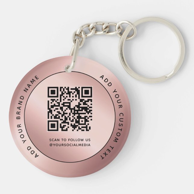 Luxury Rose Gold Metallic Logo QR code  Key Ring (Back)