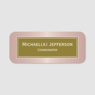 Luxury Rose Gold Metallic Pink, Dark Green Elegant Name Tag
