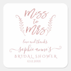 Luxury Rose Gold Miss To Mrs Bridal Shower Square Sticker