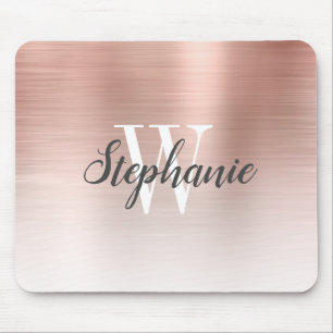 Luxury Rose Gold Ombre Brushed Metal Monogram Mouse Pad