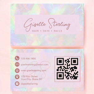Luxury Rose Gold Opal QR Code Professional Business Card