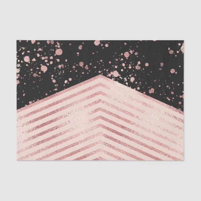 Luxury Rose Gold Pink Black Chevron Paint Splatter Tissue Paper (Front)