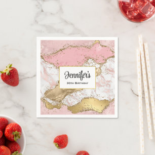 Luxury Rose Gold Pink Marble Design Birthday Napkin
