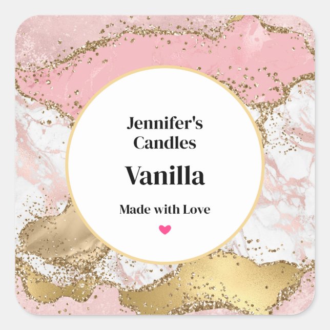 Luxury Rose Gold Pink Marble Design Candle Craft Square Sticker (Front)