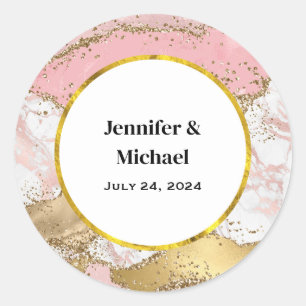 Luxury Rose Gold Pink Marble Design Event Date Classic Round Sticker