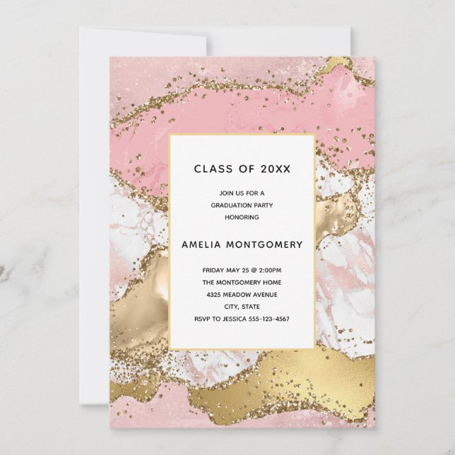 Luxury Rose Gold Pink Marble Design Graduation Invitation (Front)