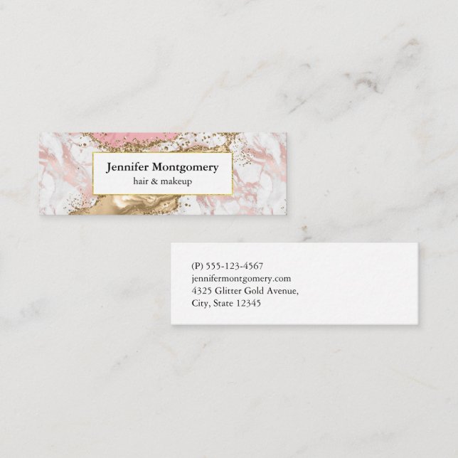 Luxury Rose Gold Pink Marble Design Mini Business Card (Front/Back)