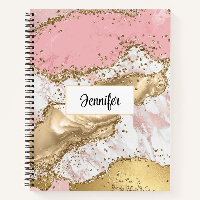 Luxury Rose Gold Pink Marble Design Notebook (Front)