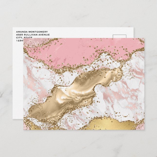 Luxury Rose Gold Pink Marble Design Postcard (Front/Back)