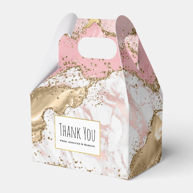 Luxury Rose Gold Pink Marble Design Thank You Favour Box (Front Side)