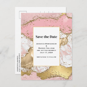Luxury Rose Gold Pink Marble Wedding Save the Date Invitation Postcard