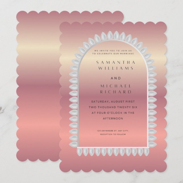 Luxury Rose Gold Scalloped Wedding Invitation - Cu (Front/Back)