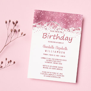 Luxury rose gold silver glitter Birthday Magnetic Invitation
