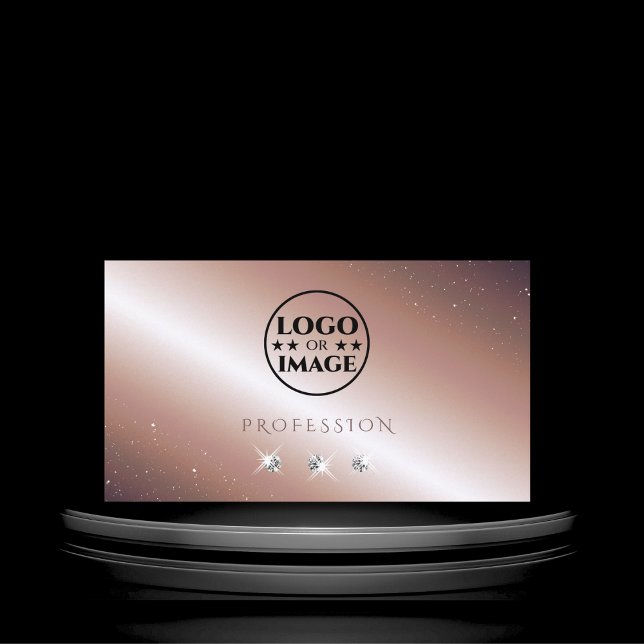 Luxury Rose Gold Silver Sparkle Diamonds with Logo Business Card (Creator Uploaded)