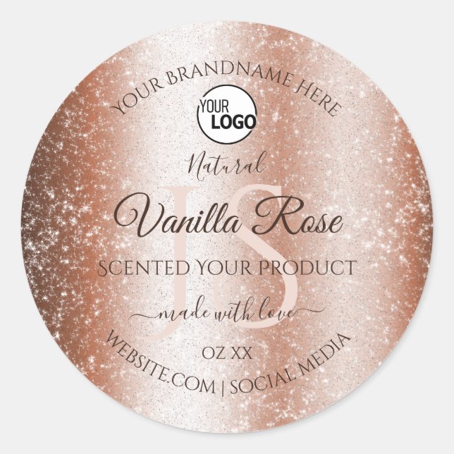 Luxury Rose Gold Soft Glitter Product Labels Logo (Front)