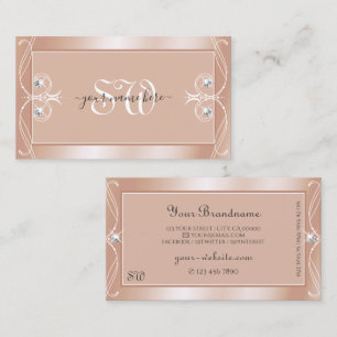 Luxury Rose Gold Sparkle Diamonds Initials Ornate Business Card