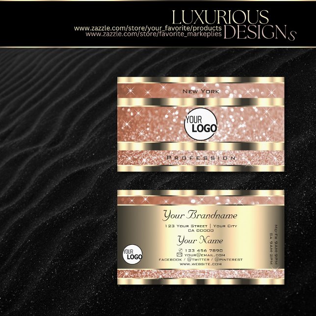 Luxury Rose Gold Sparkle Glitter and Logo Golden Business Card (Creator Uploaded)