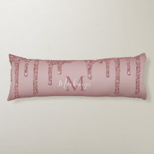 Luxury Rose Gold Sparkle Glitter Drips Monogram Body Cushion