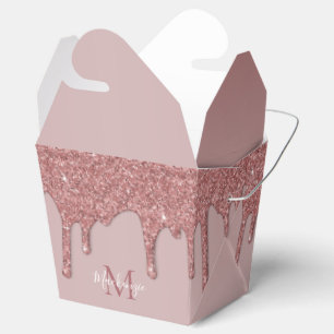 Luxury Rose Gold Sparkle Glitter Drips Monogram Favour Box