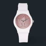 Luxury Rose Gold Sparkle Glitter Drips Monogram Watch<br><div class="desc">Girly Rose Gold Sparkle Glitter Drips Monogram Watch with fashion faux blush pink/rose gold glitter drips on a chic background with your custom monogram and name. Designed by Cedar and String. To personalise further, please click the "customise further" link and use the design tool to modify the design. If you...</div>
