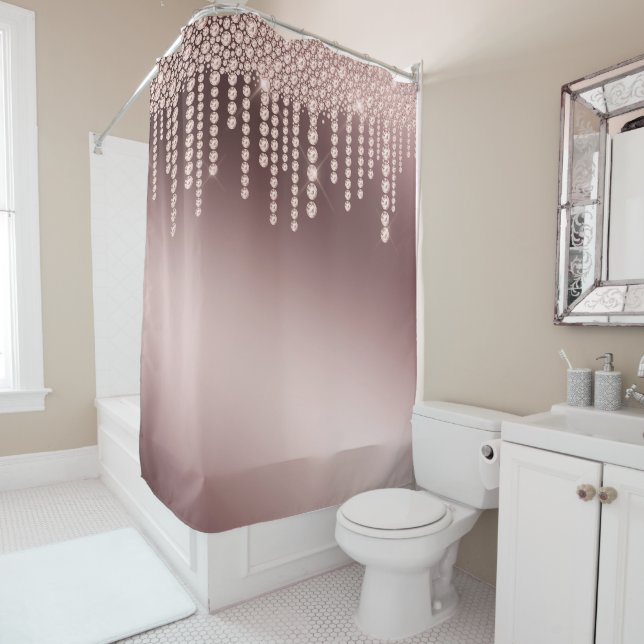 Luxury Rose Gold Sparkly Diamonds Shower Curtain (In Situ)