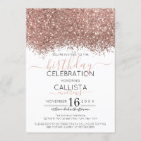 Luxury Rose Gold White Glitter Confetti Birthday