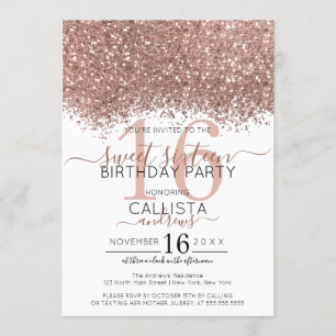 Luxury Rose Gold White Glitter Confetti Sweet 16 Invitation