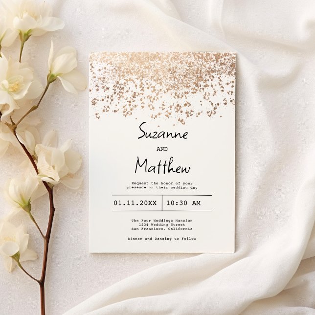 Luxury rose gold white script confetti wedding invitation (Luxury rose gold white script confetti Wedding )