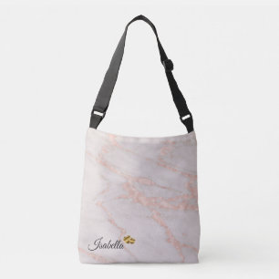 Luxury Rose Pink Blush Glitter Marble Add Text Crossbody Bag