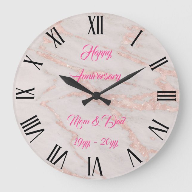 Luxury Rose Pink Blush Glitter Marble Customise Large Clock (Front)